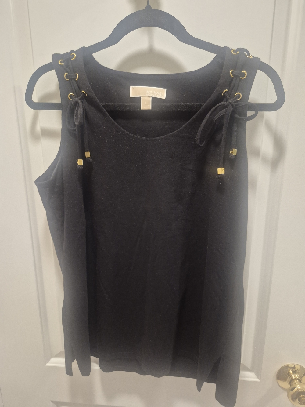 Michael Kors Black Tank with Gold Eyelet Lace-Up Shoulders